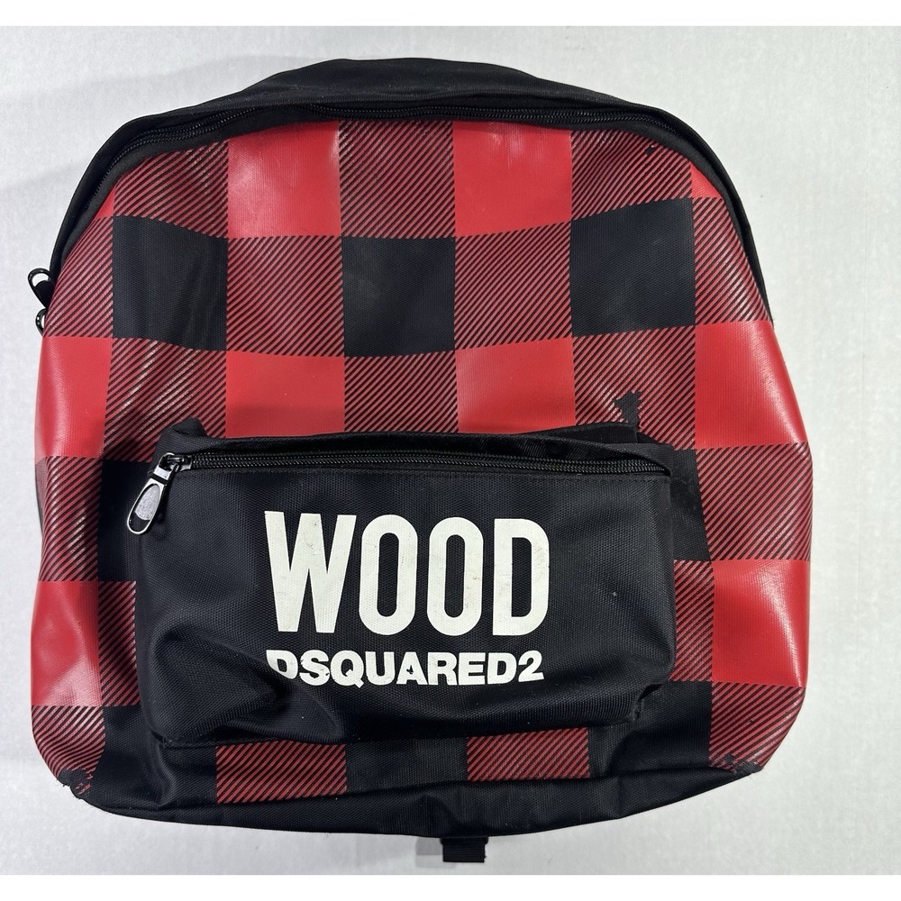 Dsquared2 WOOD Plaid Backpack Red Black Checkered Logo Bag Mens Womens Unisex